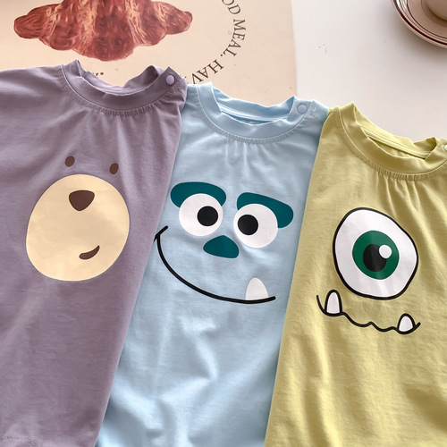 Ins style Korean version of the same type of baby clothes for boys and girls. Newborn summer thin style trendy cartoon jumpsuit