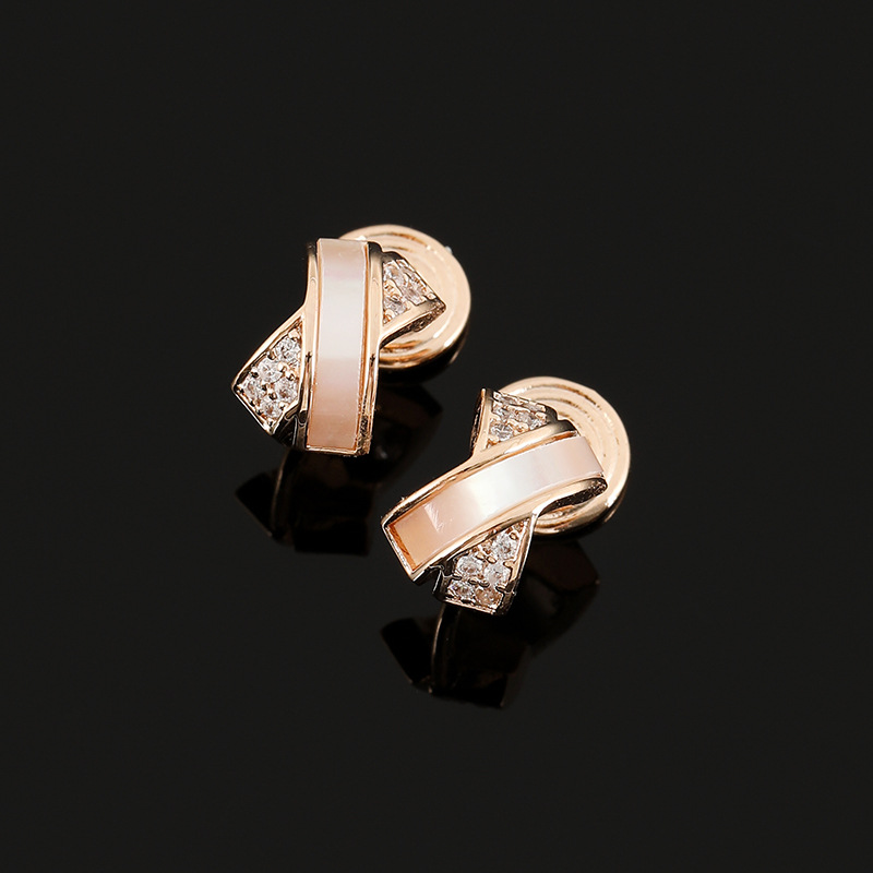 Eh1652 Dong Jie Little Fragrance Shell Cross Earrings Non-Pierced Mosquito Coil Ear Clips Commuter Zircon Stud Earrings