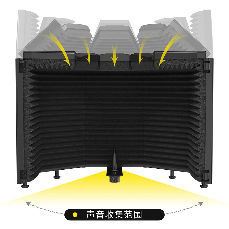 スタジオマイク防音カバー折りたたみ式コンデンサーマイクスタンド吸音フロントスクリーン防風録音スクリーンノイズリダクション