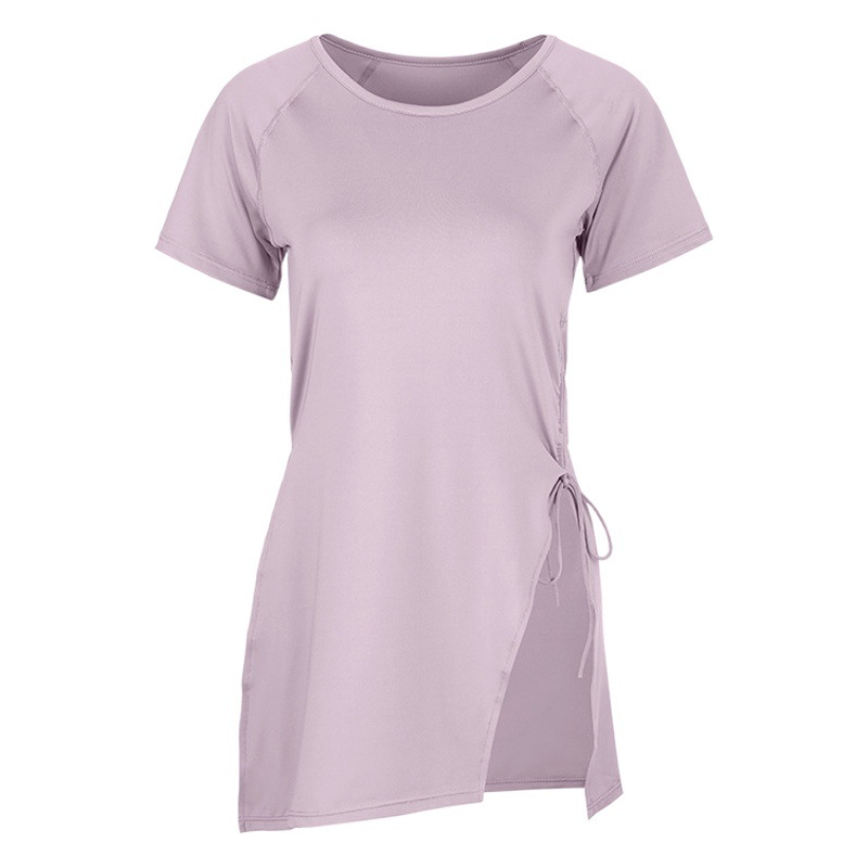 Yoga Top Short-sleeved Quick-drying Clothes Women's Summer Sports Loose Drawstring Covering Hip Slimming Mid-length Running Fitness Clothes Explosions