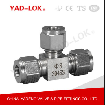 YAD亚登304 316不锈钢卡套三通中间接头 T型液压管接头