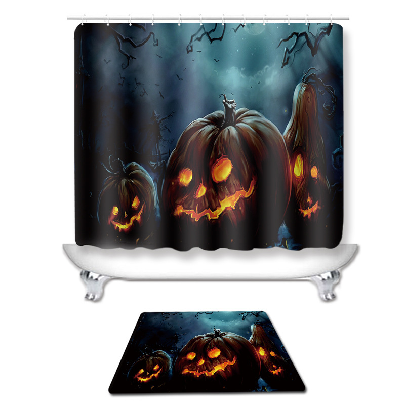 Halloween waterproof shower curtain non-perforated cross-border shower curtain blocking curtain Amazon wish can be made in one piece 04