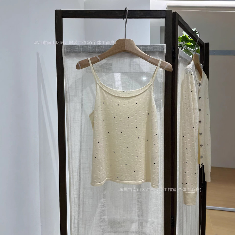 Niche Design French-Style Tencel Cotton-Linen Polka Dot Jacquard Knit Camisole Niche Design French-Style Tencel Cotton-Linen Polka Dot Jacquard Knit Camisole