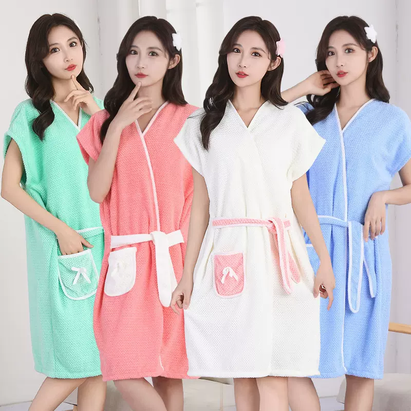 可穿式浴袍可爱浴巾成人家用长款吸水速干浴袍浴巾浴裙