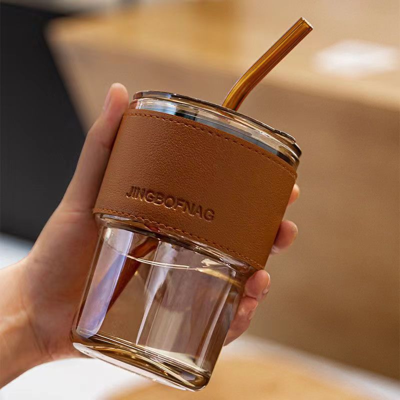 Bamboo-patterned cup straw, high-value cup sleeve, portable creative gift cup, promotional water cup for street marketing, glass cup as a souvenir