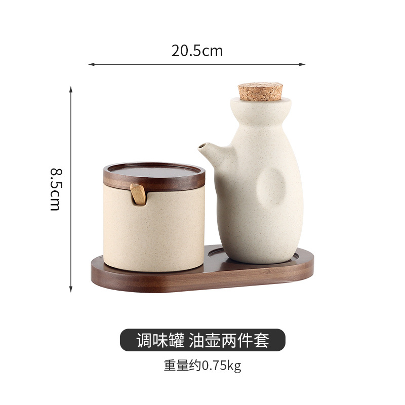 Venta al por mayor de estilo japonés creativo simple salud cerámica condimento tarro cocina condimento caja a prueba de humedad azúcar y sal tarro conjunto de tres piezas