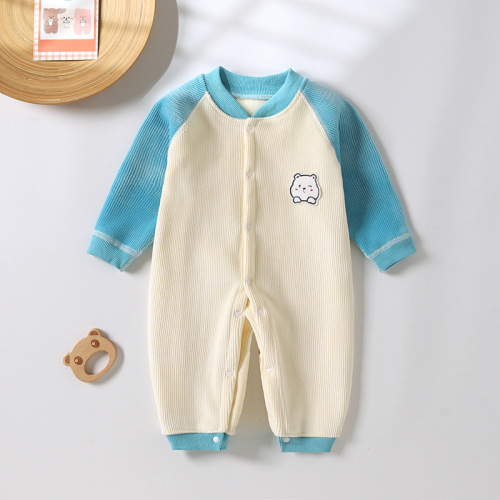Autumn and winter baby jumpsuits plus velvet for male and female babies long-sleeved thickened warm clothes newborn cartoon boneless crawling clothes