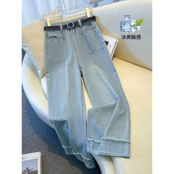 Blue Wide Leg Jeans Women's Summer Thin 2025 New Arrival Rouge Loose Slimming Vintage Cropped Pants Straight Leg Pants
