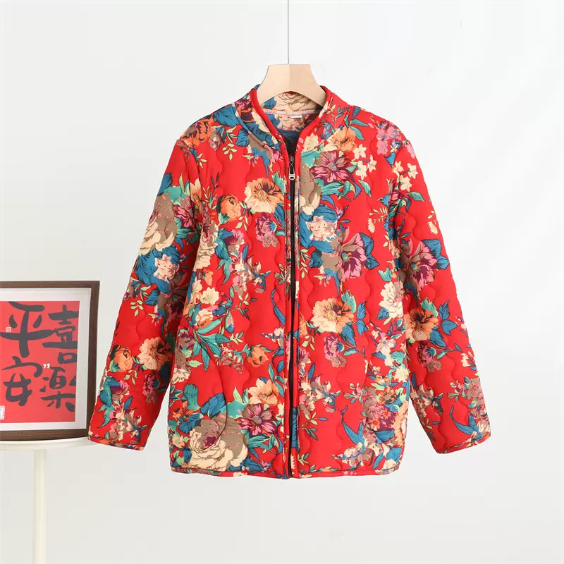 花色棉服女2024年新款冬季加厚大码胖mm东北大花棉袄拉链妈妈外套
