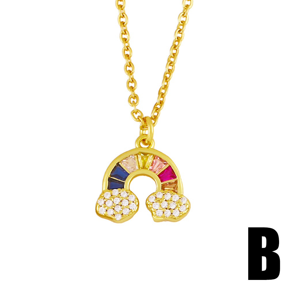 Cross-border Jewelry Rainbow Necklace Female Simple Fashion Trend Inlaid Color Zircon Pendant Clavicle Chain display picture 4