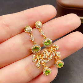 工厂批发爆款天然沙弗莱耳钉S925银镶嵌主石3*4热销欧美一件代发