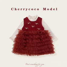 CHERRYCOCO女童套装2025秋冬新款立体蝴蝶结关公主纱裙甜美连衣裙