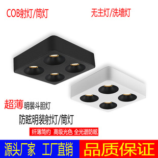 Ultra-thin open-fitting low spotlight anti-glare downlight guest restaurant bedroom non-master lamp double-headed square four-headed bucket lamp