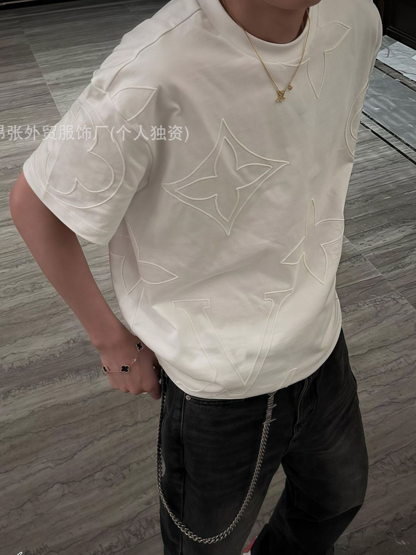 25lujia 高品質新花柄中空刺繍コットンラウンドネック半袖 Tシャツレターカジュアルルーズトップ|undefined