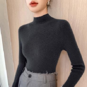 Regular~Machine Washable Glitter Gold Silk Knitwear Women's Half Turtleneck Pullover Slim Autumn and Winter Bottoming Shirt