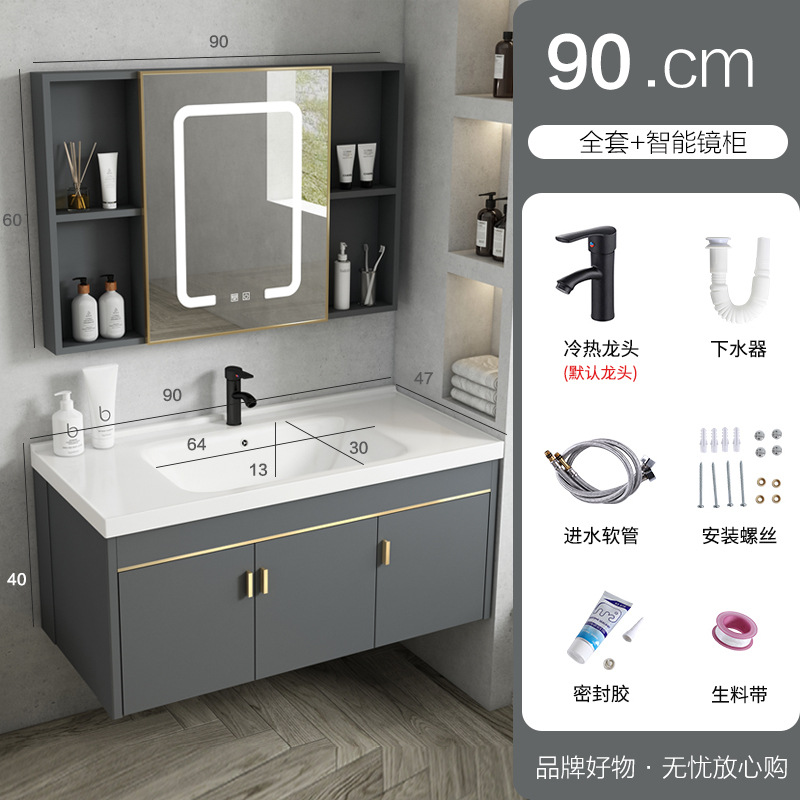 90 gabinete principal + lavabo plano + grifo + gabinete espejo niebla