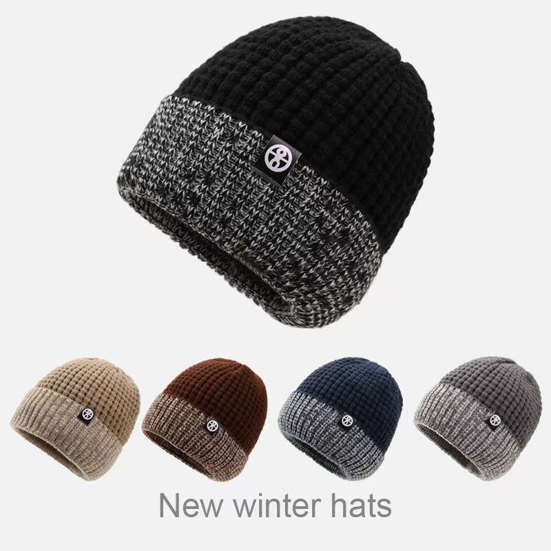 冬季拼色毛线帽加厚保暖户外针织帽百搭成人帽子批发跨境冷淡风