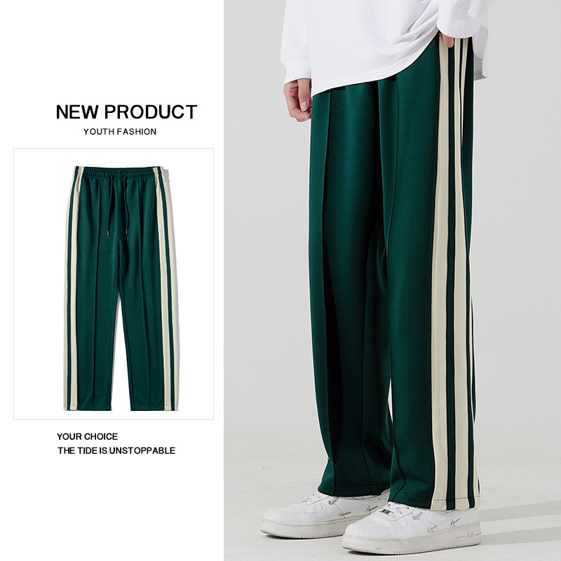 2023 Men's casual Korean version men's loose fitting straight leg spring and autumn trend sports versatile three bar_voghion.com