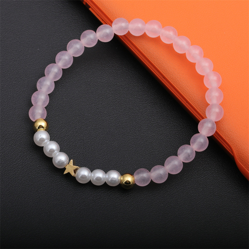 Europa y América transfronteriza 6mm rosa cristal pulsera de cuentas de cobre Cruz amor imitación perla pulsera de cuentas