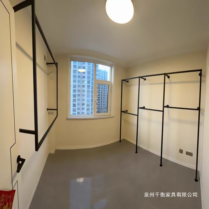 上墙壁挂式挂衣服架子服装店展示架双层挂衣杆家用卧室金属衣帽架|undefined