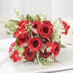 仿真花5頭卡羅拉玫瑰花束家居客廳婚慶手捧裝飾假花束節日DIY禮品