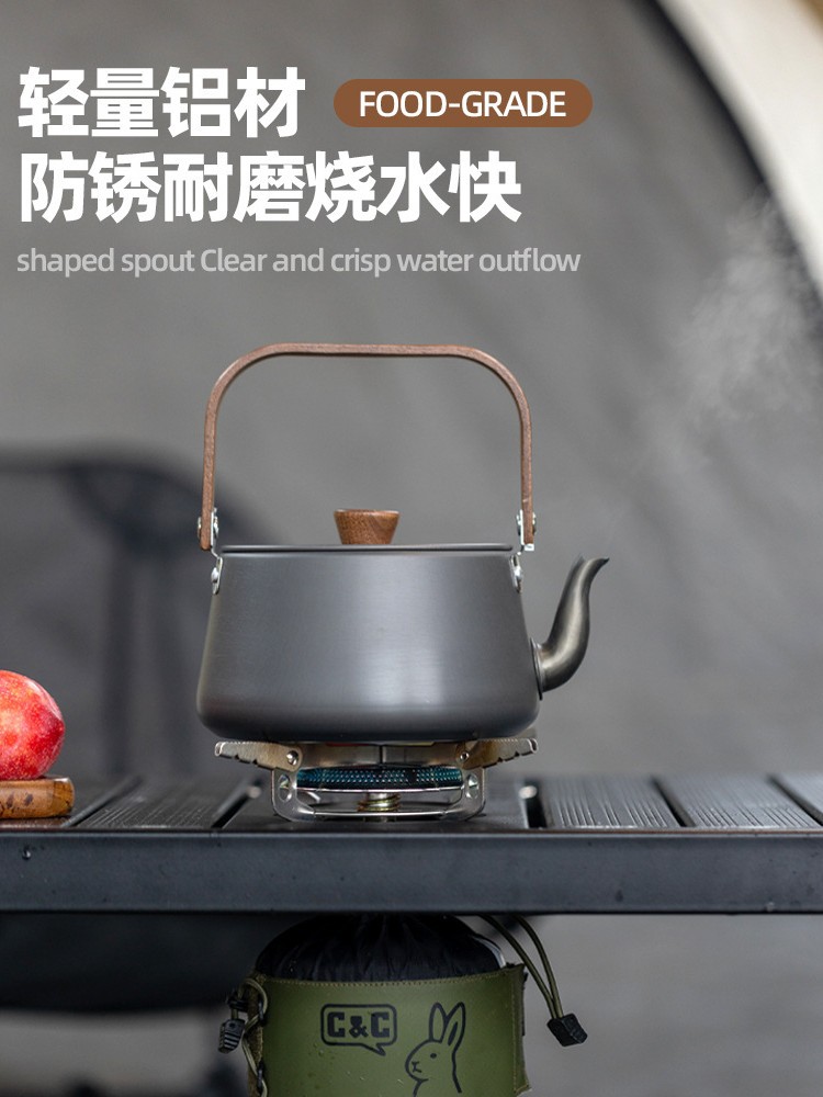 屋外アルミ合金木柄ティーポットキャンプ湯沸かし器湯沸かし器キャンプピクニックポットポータブルコーヒーポット
