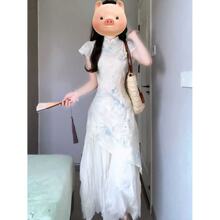 中式国风印花旗袍两件改良连衣裙年轻少女裙子漂亮独特长裙