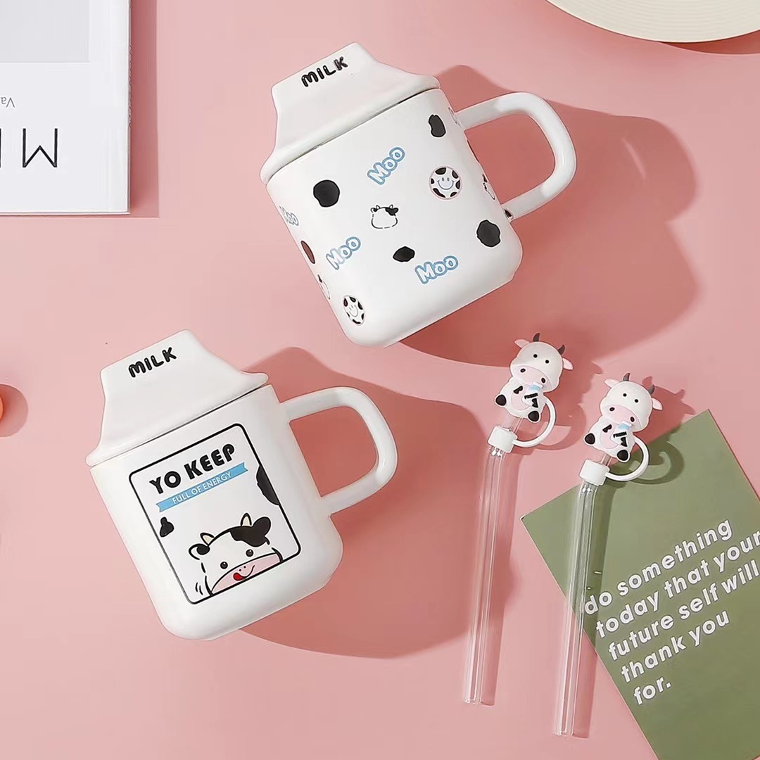 Creativo personalizado leche taza de agua desayuno Taza de cerámica con tapa paja taza de dibujos animados con mano regalo taza de café simple