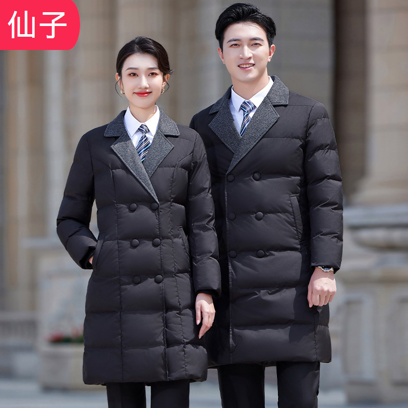 남성과 여성을 위한 도매 겨울 신상 통근 스타일 작업복, 중간 길이의 여성용 직업복 면 코트