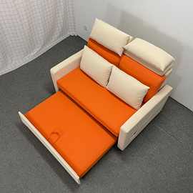 欧式简约棉麻双人小户型客厅卧室直排折叠头枕可调节多功能沙发床