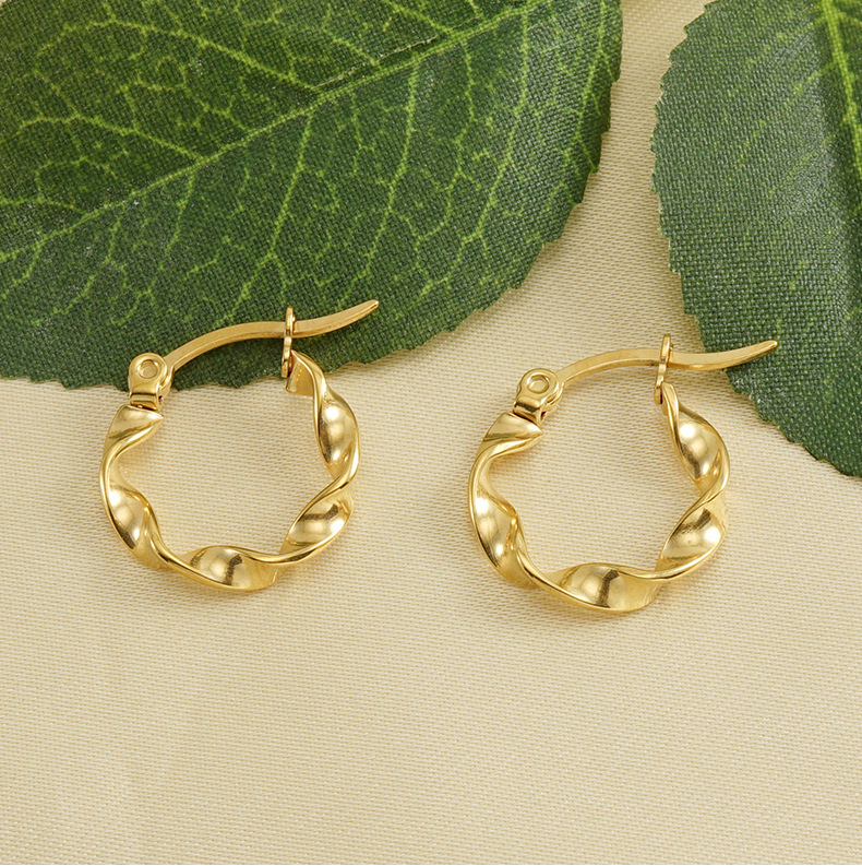 304 Stainless Steel Material Solid Color, Twist Pattern Simple Style Solid Color Twist Titanium Steel Hoop Earrings 1 Pair