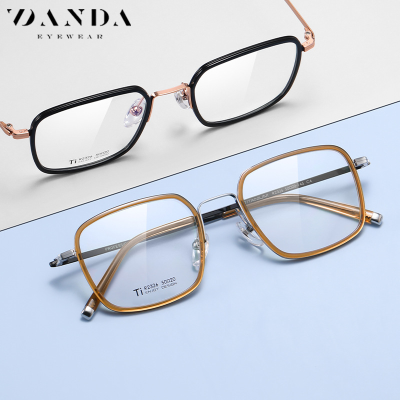 2023 nuevo puro titanio gafas marco r2326 moda placa caja llanura gafas bola abierta puede ser equipado con miopía gafas marco