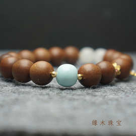 天然老山檀檀香 和田玉白玉s925银配饰 原创设计款文玩单圈手链