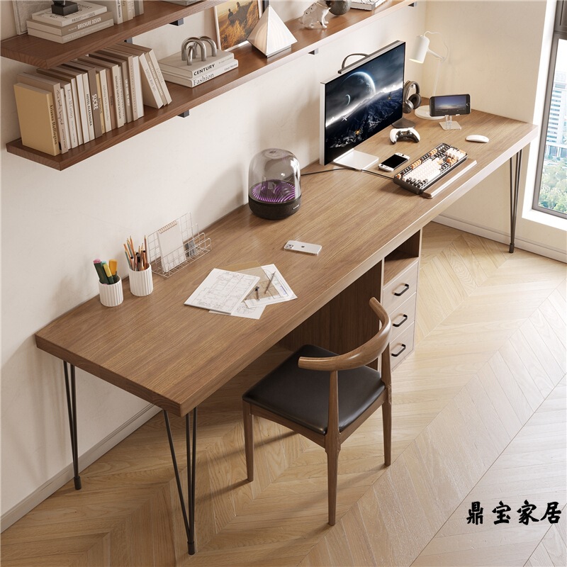 Solid Wood Double Computer Desk, Student Home Bedroom Writing Desk, Study Room Children's Study Desk, Office Long Table