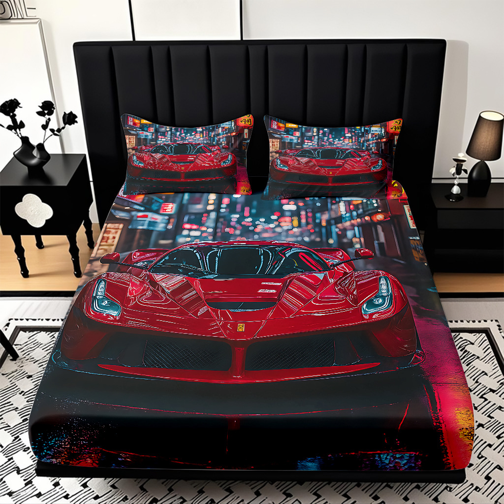 TEMU / JIT moda popular patrón de carreras 3D impresión digital cama de cama de cama kit de ropa de cama fábrica directa