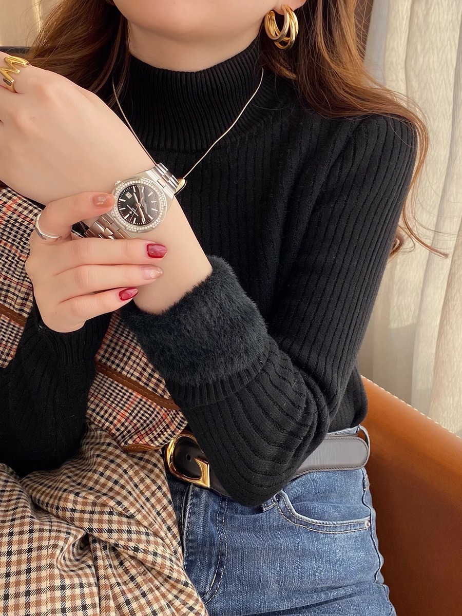 一体型フリース素材 ハーフタートルネック 長袖インナーセーター レディース 冬 2025年新作 ネット人気商品 インナー