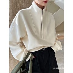 韩版半拉链高领短款卫衣小个子2025秋季宽松休闲运动洋气潮流上衣
