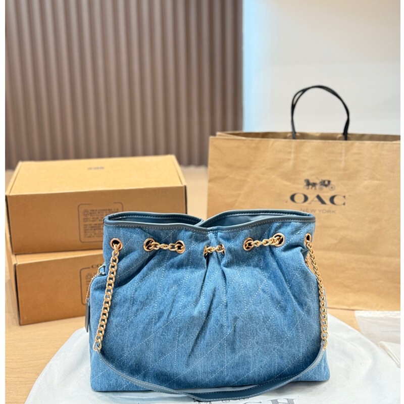 Evelyn Garbage Bag Underarm Bag Drawstring Bucket Bag Quilted Hobo Chain Shoulder Tote Bag for Women