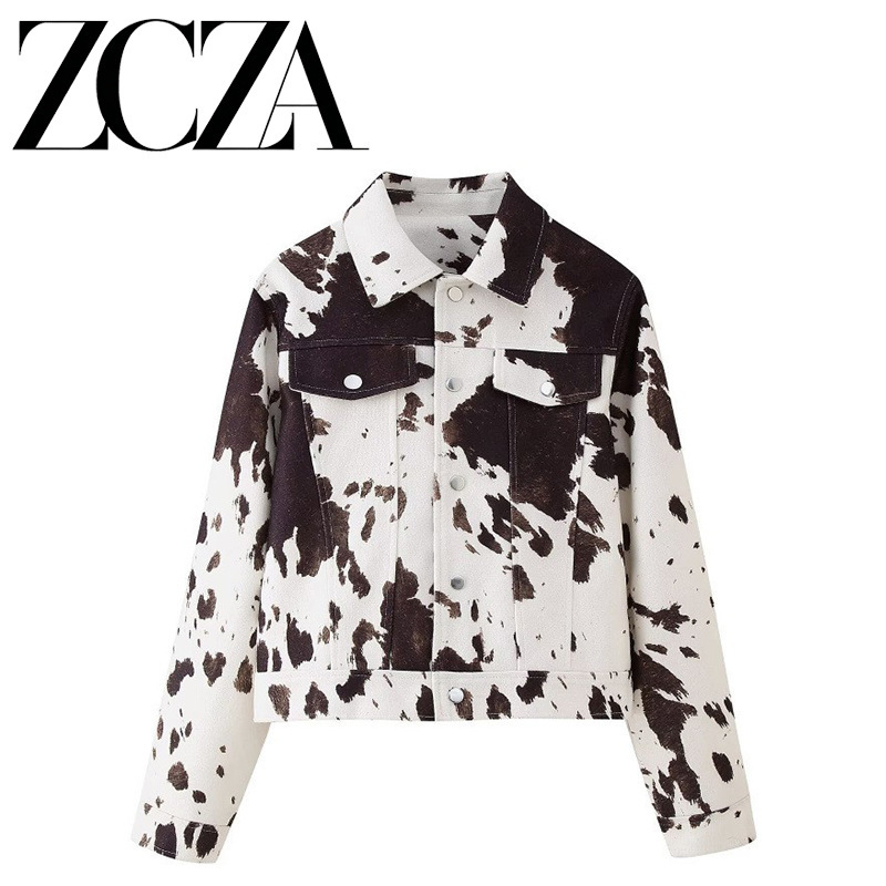 Zcza Self-Made European and American Style New Women's Fashion Versatile Simple Animal Print Jacket