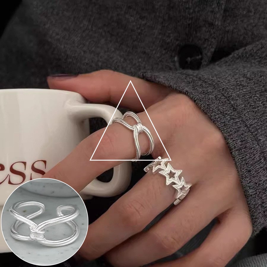 幾何学的な線の交差指輪の女性の冷たい風のシンプルなファッションS925銀メッキの口の指リングins風の指の指輪