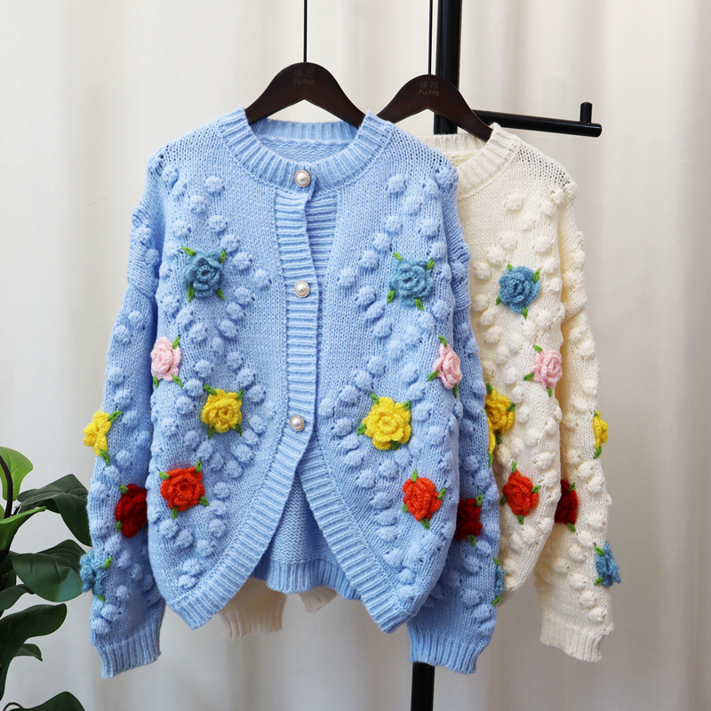 Women's Clothing three dimensional flower sweater jacket _voghion.com