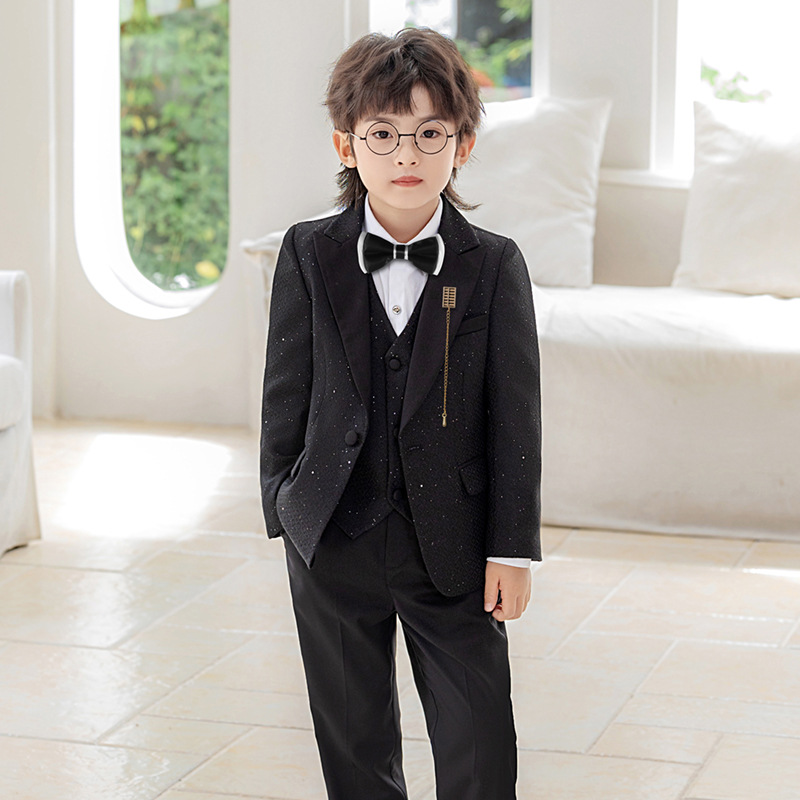 Boys' Suit Sequin Stage Party Host Catwalk Dress Flower Girl Piano Performance Suit Medium and Large Children's Suit