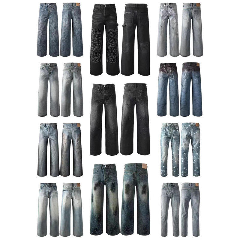 Am High Street Ripped Loose Straight Jeans for All Seasons Men's American High Street Wide Leg Casual Long Pants for Men Am High Street Ripped Loose Straight Jeans for All Seasons Men's American High Street Wide Leg Casual Long Pants for Men