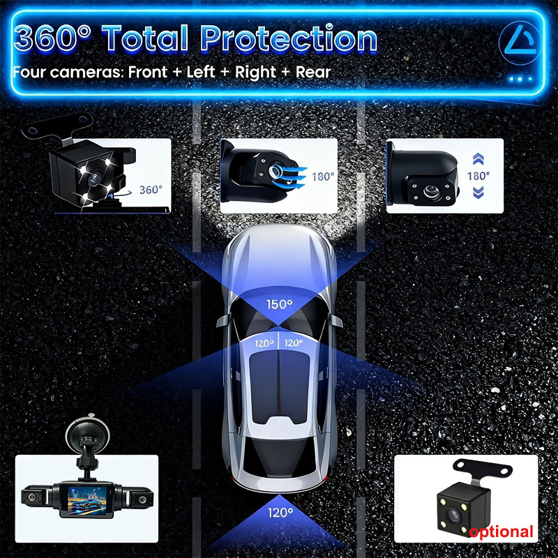 Panoramic four-camera dashcam with high-definition night vision for front, rear, left, and right, and reverse camera, factory direct supply at a favorable price