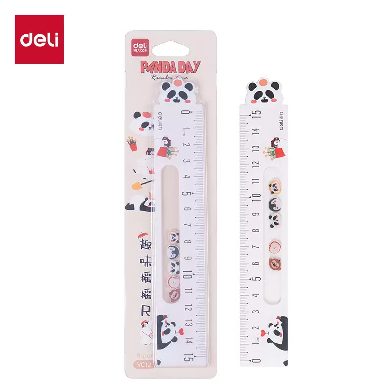 得力VC12摇摇乐熊猫直尺15cm厘米高颜值可爱学生用加厚尺子亚克力