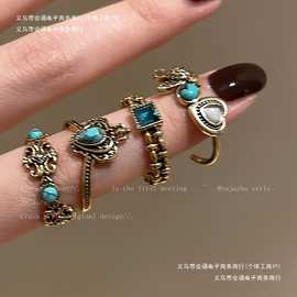 女开口戒指食指爱心复古戒2025指环新款戴感皇冠轻奢鸢尾花叠