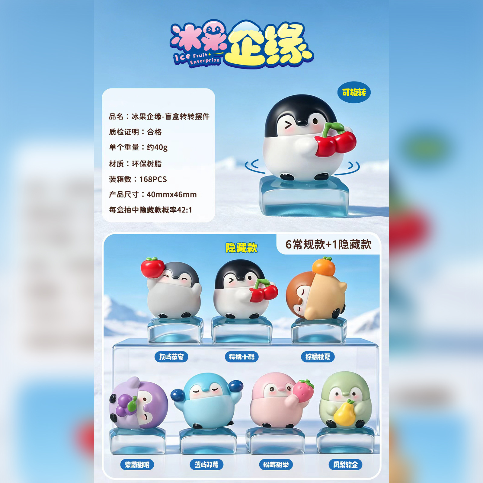 Desktop Ornaments, Ice Fruit-Themed Rotating Blind Box Penguin Figurines, Room Decorations, Holiday Gifts, Trendy Collectibles