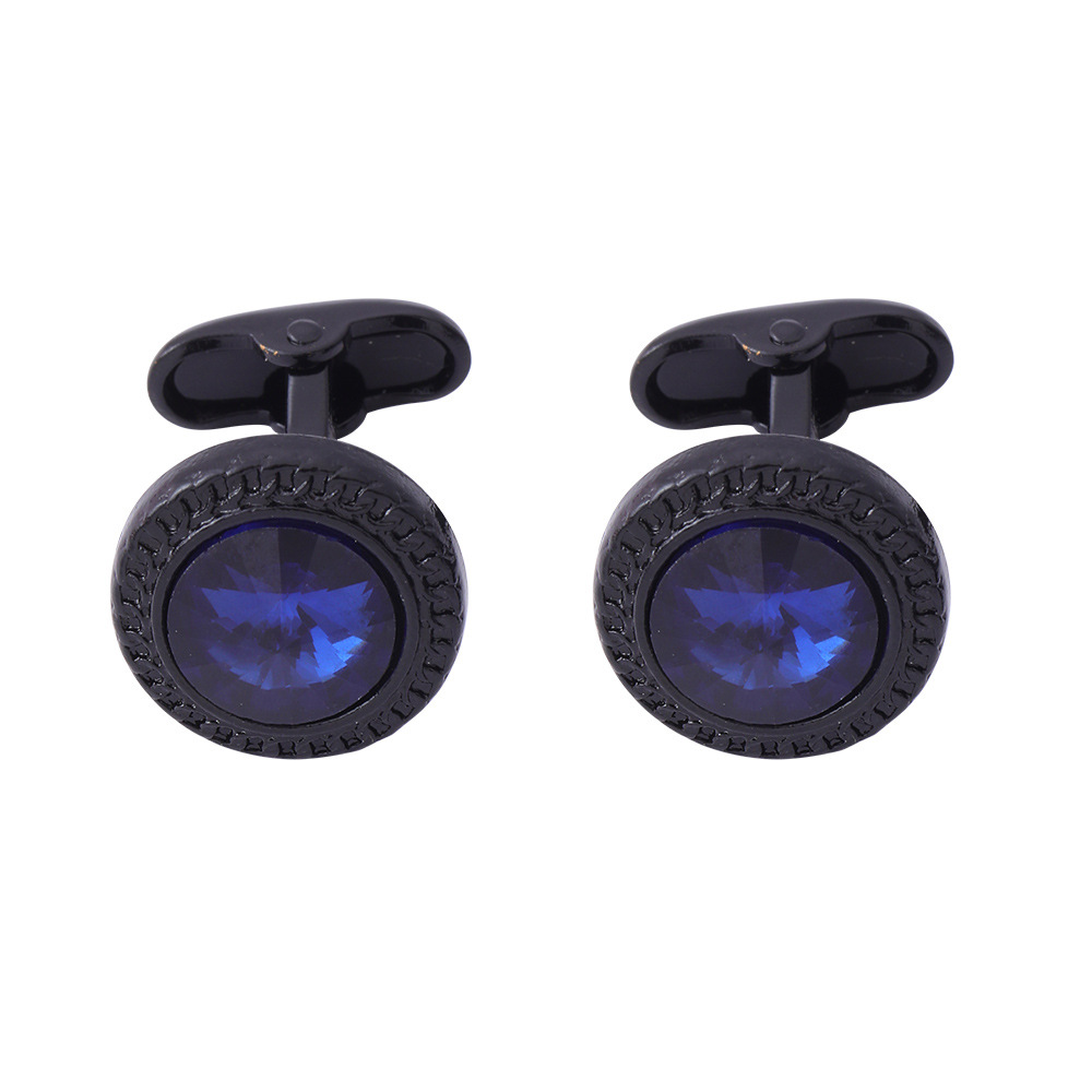 new round electroplated gun black diamond metal cufflinks men's French cuff nails_voghion.com