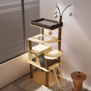 Cat Climbing Frame, Cat Nest, Cat Tree, One-Piece Solid Wood Multi-Layer Space Capsule, Cat Jumping Platform, Cat Shelf, Sisal Toy, Cat Supplies