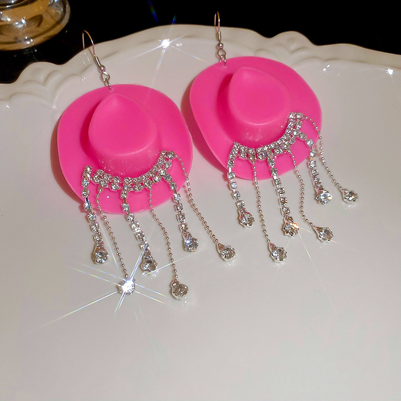 Sombrero de vaquero Gota de agua Perla de diamantes Gancho de oreja Personalidad de moda Pendientes largos creativos Chica caliente Pendientes de viento dulce y fresco al por mayor
